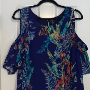 Navy floral cold shoulder dress